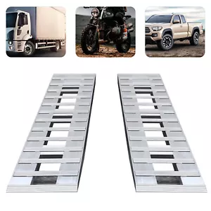 2pcs Aluminum Trailer Ramps Truck Car Auto Trailer Ramps Loading Ramps Silver - Picture 1 of 24