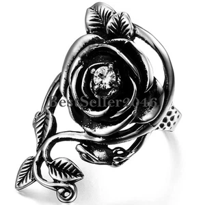 Womens Retro Glory Cluster CZ Rose Flower Ring Stainless Steel Band Size 6-10 - Picture 1 of 7