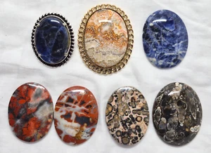 VTG Lot of 7 Oval Cabochon Natural Sodalite, Brecciated & Leopard Jasper - Picture 1 of 17