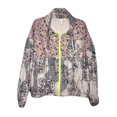 Chaqueta cortavientos Daily Practice Anthropologie rosa multicolor floral XL #KK Foto 1 de 4