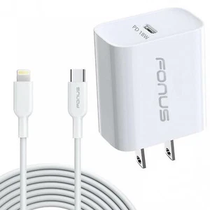 18W PD HOME CHARGER FAST TYPE-C 10FT LONG CABLE QUICK for IPHONES IPADS IPODS - Picture 1 of 6