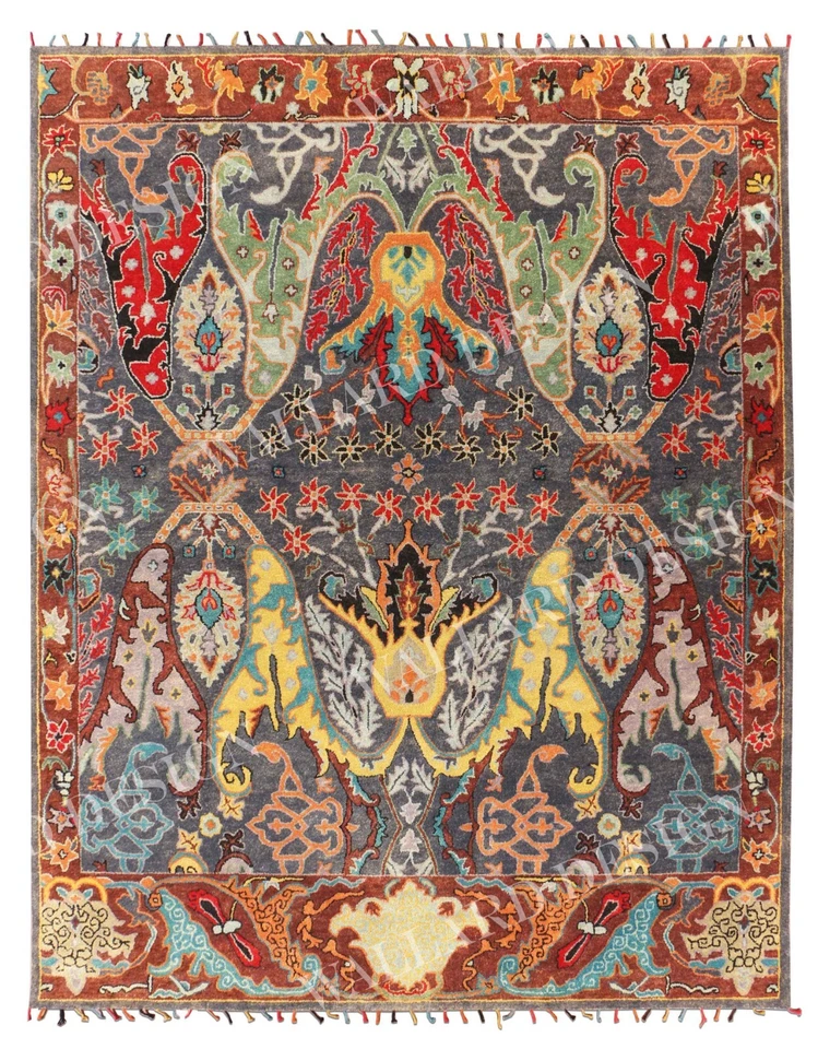 Colorromance Morris Ikat Black Handtufted Luxurious Area Rug 100% Woolen Carpet - Image 1 of 4