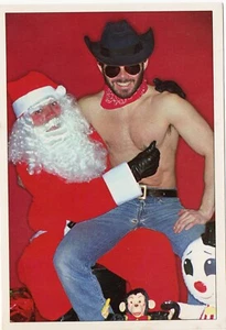 Cowboy on Santa Lap Gay Titty Twister Nipple Merry Christmas 1980 Bill Bernardo - Picture 1 of 3