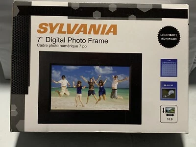 NEW! SYLVANIA 7" DIGITAL BLACK PHOTO FRAME FOR DESK OR WALL - Image 1 of 4
