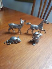 Group Of 4 Vintage Pewter Animal Figures, Heavy Miniatures