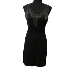 Esley Sleeveless Black Dress Zip Back Silver Beading V Neck Slim Fit Party S - Picture 1 of 6