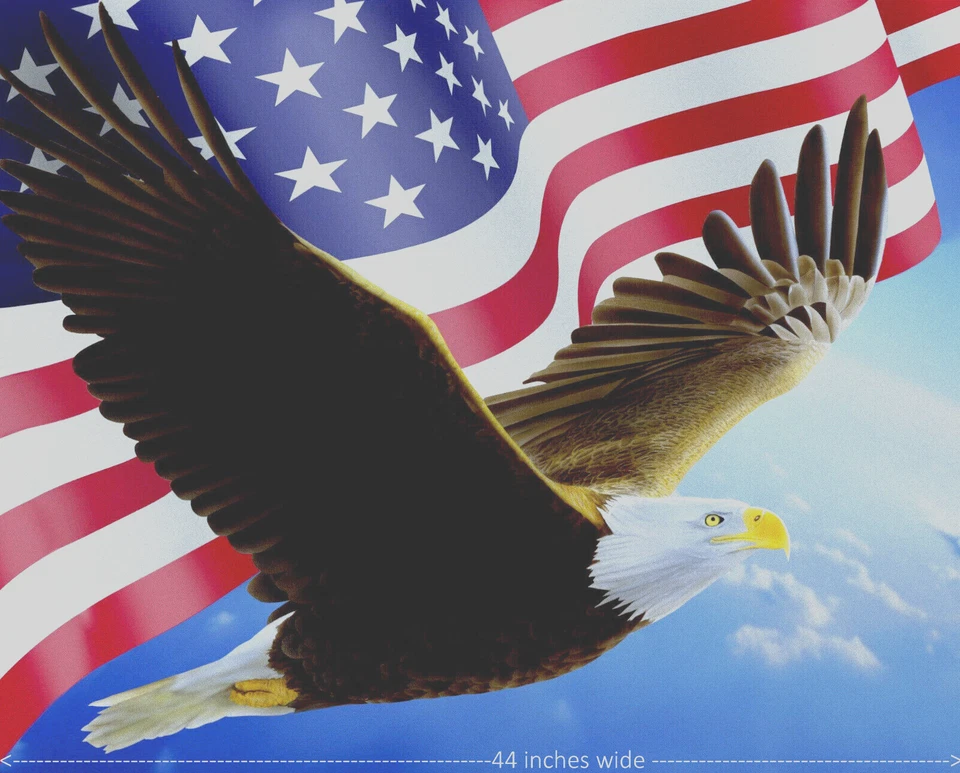 Patriotic Eagle & Flag USA Fabric Stars Stripes Digital Cotton David 35" Panel - Image 1 of 1