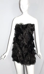 Maison Avant Guarde Strapless Black Organza Petal Party Dress Large 8 10 LBD - Picture 1 of 6