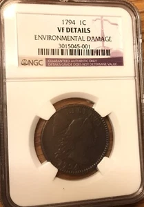 1794 Large Cent VF Details NGC Environmental Damage Dark Brown - Picture 1 of 5