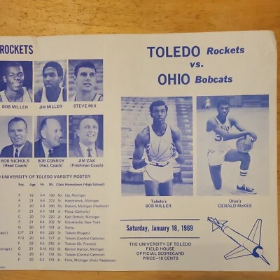 TOLEDO ROCKETS OHIO BOBCATS 1969 GAME PROGRAM STEVE MIX SCORECARD BASKETBALL - Image 1 of 4