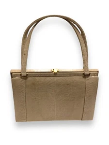 Vintage Taschenbuch Geldbörse mehrere Fächer Verschluss beige Schlangenleder - Bild 1 von 6