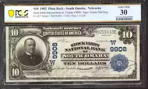 1902 PB $10 STOCK YARDS NATIONAL BANKNOTE SOUTH OMAHA NEBRASKA PCGS 30 VF (448E) - Picture 1 of 2