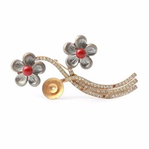 Large Czech Art Deco vintage floral rhinestone pin brooch element signed - Picture 1 of 2