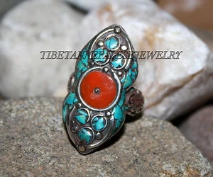 Tibet ring Nepal ring Turquoise ring Tibetan ring gypsy ring Nepalese ring 14 - Imagen 1 de 3