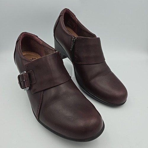 Scarpe Clarks donna 9M Genette Vista mocassini in pelle bordeaux tacco a blocco