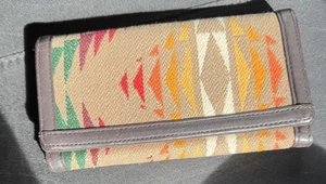 Leather Trim Long Wallet Wrapped In Pendleton Wool - Picture 1 of 6