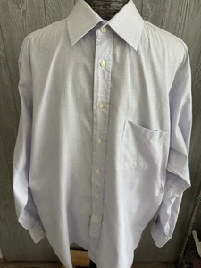 Davico Italy Men Size 17 Neck 34-35 White Blue Check Button Down Shirt - Picture 1 of 9