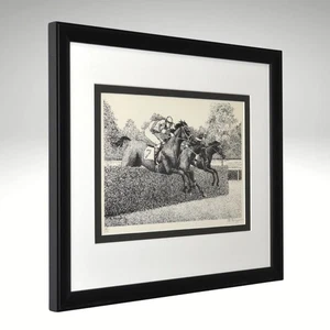 Arte de carreras de caballos Saratoga Steeplechase firmado Mark Kenyon impresión enmarcada 16x18 - Imagen 1 de 9