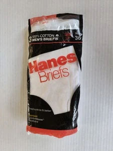 Vtg Hanes Underwear 3-Pack Men's Sz 36 White Briefs 1987 100% Cotton Made In USA - Picture 1 of 4