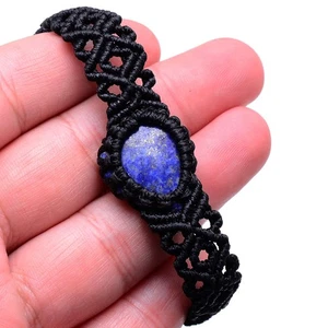 A Bold Jewel Of Wisdom ~ Natural Lapis Lazuli Hand Made Macrame Crystal Bracelet - Picture 1 of 12