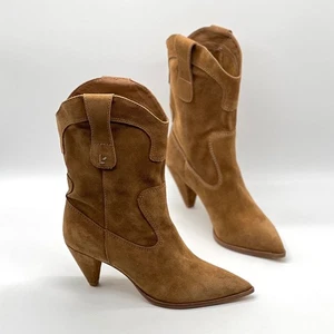 Larroude Thelma halbhoher Wildlederstiefel für Damen 7,5 braun Westernabsatz NEU - Bild 1 von 15