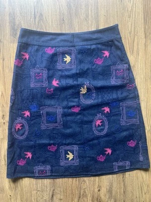 White Stuff Women's UK12 Funky Midi Pencil Skirt Navy/Pink Denim Embroidered 90' - Image 1 of 4