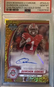 Quinshon Judkins 2024 Bowman U Chrome CHR Prospect Auto Gold Shim PSA 10 - Picture 1 of 3