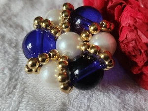 Button Vintage Metal Twist Pearl Glass Parurier Blue 2,7 CM Ref 5187 - Picture 1 of 6