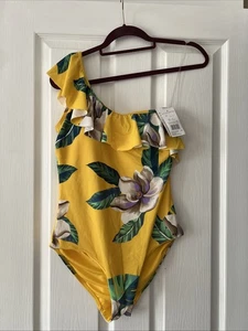 Yellow Floral Swimsuit Size M Uk 14 F+F - Picture 1 of 7