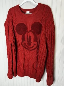 Disney Mickey Mouse Sweater Mens 3XL Red Cable Knit Chenille Crewneck Pullover - Picture 1 of 20