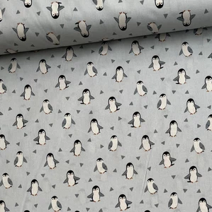 Stoff Meterware Baumwollstoff Patchwork 50 cm kleinen Pinguinen auf Hellgrau - Bild 1 von 7