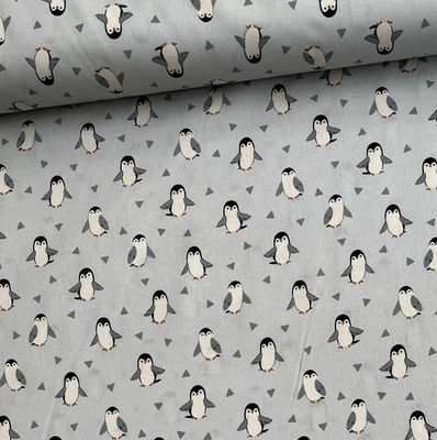 Stoff Meterware Baumwollstoff Patchwork 50 cm kleinen Pinguinen auf Hellgrau - Bild 1 von 4