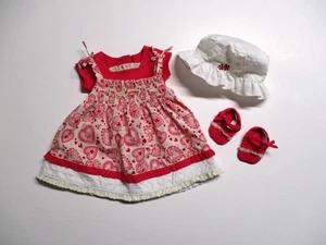 American Girl Bitty Baby 2008 Little Sweetie Heart Dress Tee Shoes & Hat Outfit - Picture 1 of 3