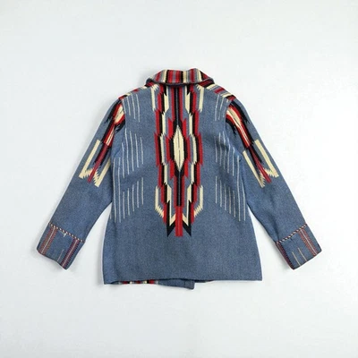 Vintage 1940s Chimayo Blanket Ganscraft Jacket Coat Wool Southwest Native Blue - Image 1 of 4