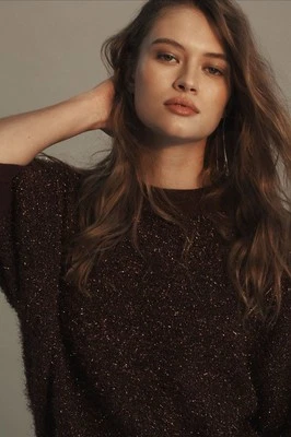 Suéter Anthropologie Maeve Oropel Chocolate Violeta Manga Corta Preppy XS NUEVO CON ETIQUETAS Foto 1 de 4