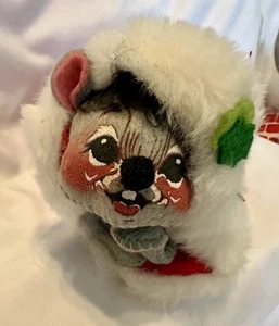 Annalee Mobilitee Winter Christmas Mouse in Santa Hat 1965 Vintage - Picture 1 of 10