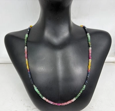 "Collar natural multi zafiro 20"" cuentas facetadas de 4-5 mm plata de ley" Foto 1 de 4