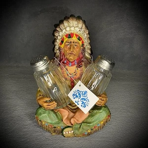 Native Indian Chief – Salt & Pepper Shakers Holder – Western Decor - Gift Idea - Picture 1 of 15