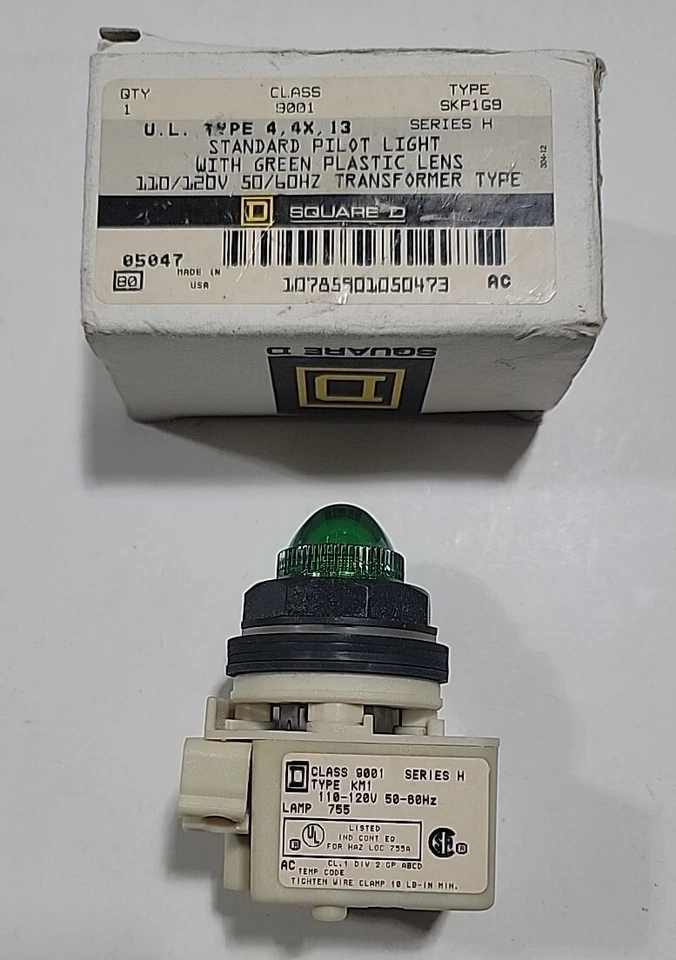 Square-D 9001SKP1G9, Green Pilot Light, 30mm, 110-120VAC 50/60Hz, Nema 4, 4X, 13 - Image 1 of 4