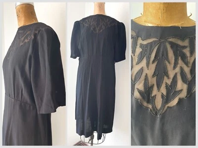 Vestido True Vintage Años 40 Negro Crepé Manga Corta Vestido Años 40 Rayón Crepé M Foto 1 de 4