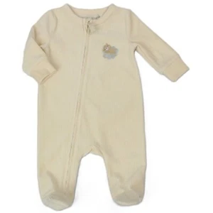 NEW Baby Unisex 'Bear on a Cloud' Velour Sleepsuit ~ Cream ~ 0-3 3-6 Month ~ abg - Picture 1 of 3