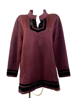 Suéter túnica de pasarela SOFT AROUND talla 3X tejido borgoña con ribete de terciopelo negro Foto 1 de 4