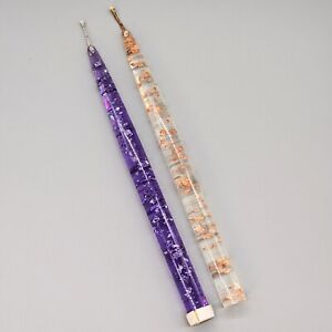 Vintage Lucite Taper Candlesticks Acrylic Set Of 2 Purple & Copper 10"