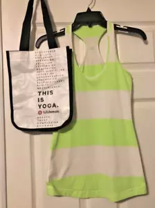 Lululemon Racerback Tank Top Nulu Small / 2 Activewear Green White Stripe & Bag - Picture 1 of 6