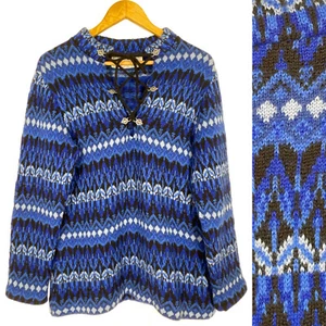 Vintage blau ISLAND SCHWEDEN ZINNVERSCHLUSS Fairisle Schnürpullover dick Damen M L - Bild 1 von 12