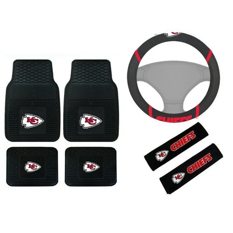 NFL Kansas City Chiefs Car Truck Floor Mats Steering Wheel Cover Seat Belt Pads Cover