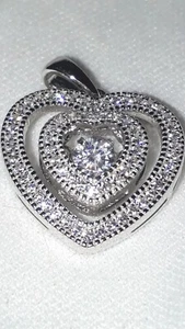 925 STERLING SILVER CZ DIAMOND HEART MOVING STONE PENDANT NECKLACE - Picture 1 of 7