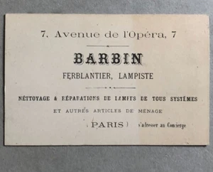 Barbin - ferblantier, lampiste — carte de visite professionnelle — XIXe siècle. - Bild 1 von 2