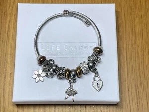 Life Chrarms Armband mit Blume, Herz, Tänzerin und Schlosselementen - Neu - Bild 1 von 10