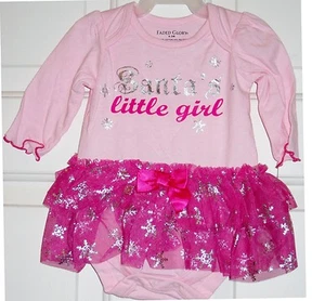 "Santa's Little Girl" Christmas 1pc Pink/Fuschia Tier Snowflake Tutu Baby Dress - Picture 1 of 3